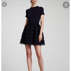 Red Valentino Lace-Trim Full-Skirt Dress, Navy/Blk